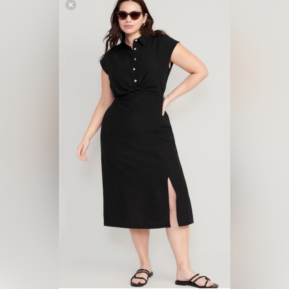 Old Navy Black Midi Shirt Dress with Side Slit